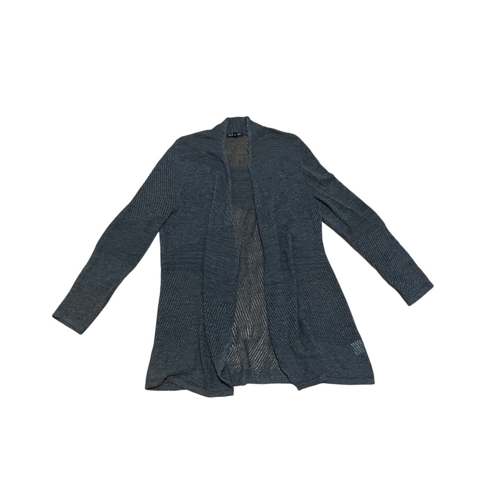 Eileen Fisher Women's Large Merino Wool Gray and Metallic Open Front Cardigan